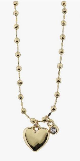 Jane Marie Golden 18K Gold Plated Chain Necklace With Gold Heart with Crystal Charm