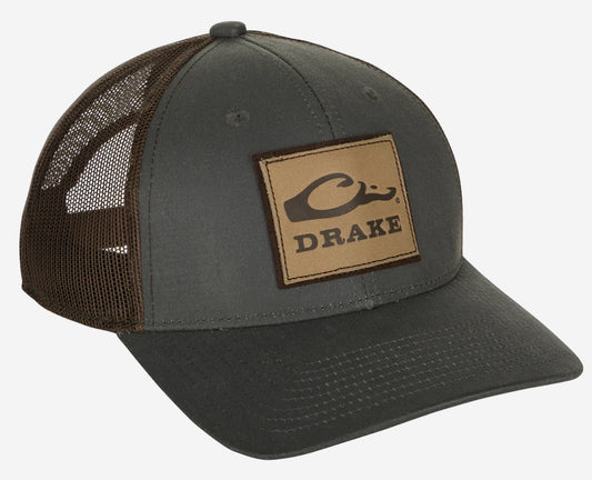 Drake Square Leather Patch Mesh Back Cap Dark Grey OSFM