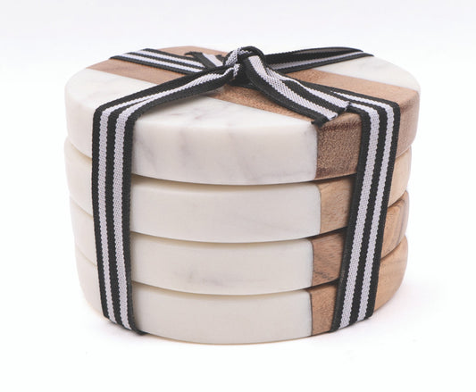 8 Oak Lane 4pc. Coaster Set Marble & Wood