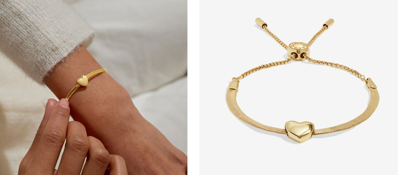 A Little & Co Bracelet Bar Gold Heart Snake Chain GOld Toned Plated