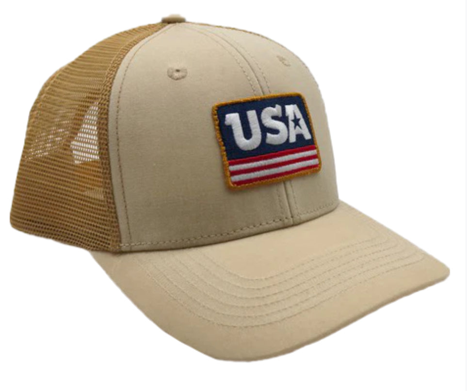 Southern Fried Cotton Waxed Trucker USA Patch Hat Khaki