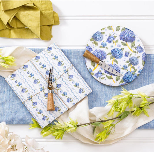 Evergreen VivaStyle Circle & Square Wooden Cheese Board With Knife Hydrangea Set Of 2