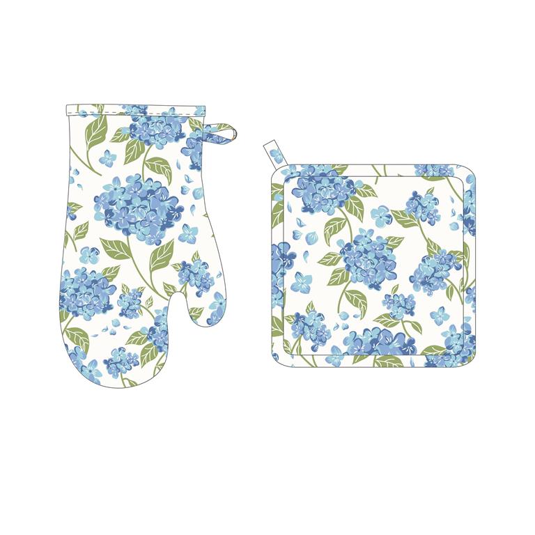 Evergreen VivaStyle KitchenWare Hydrangea Oven Mitt and Pot Holder Set