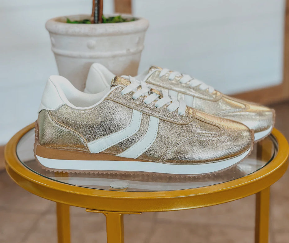 Corkys Kickoff Sneakers in Gold Crinkle Metallic