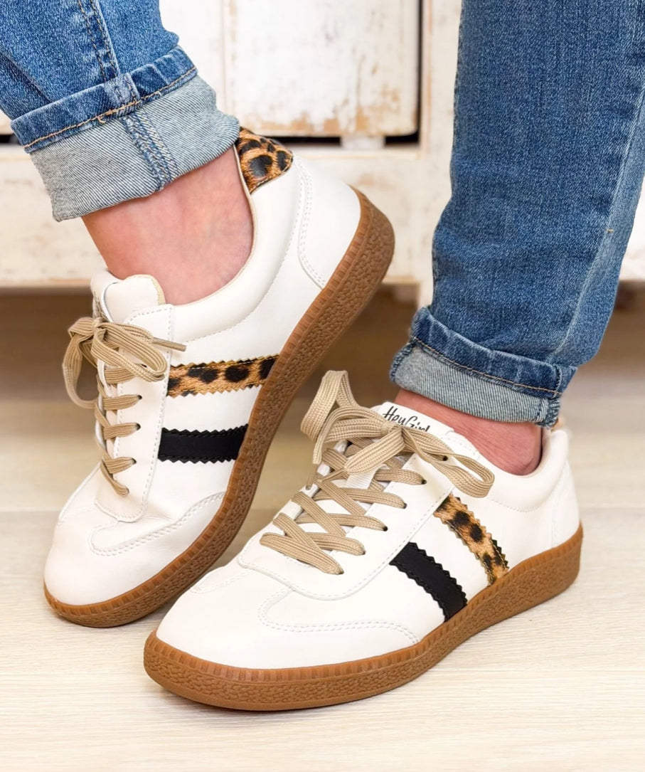 Corky's Heads Up Sneaker - White Leopard Combo