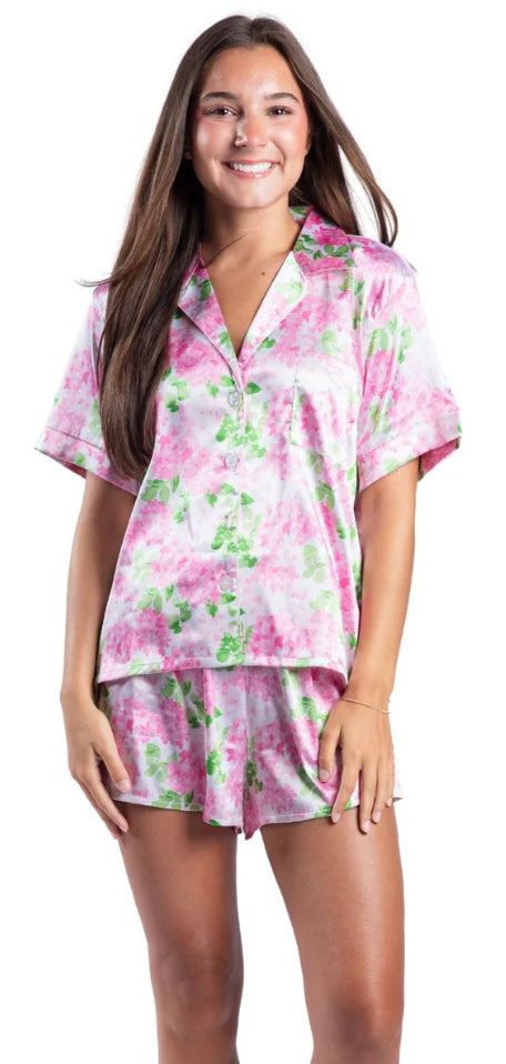 Jane Marie Darling Hydrangea Satin Pajama Short Set JM23909T