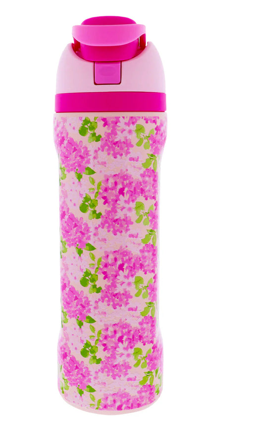 Jane Marie Darling Hydrangea 24 Oz Stainless Steel Water Bottle with Straw Cap - Insulated Drinkware