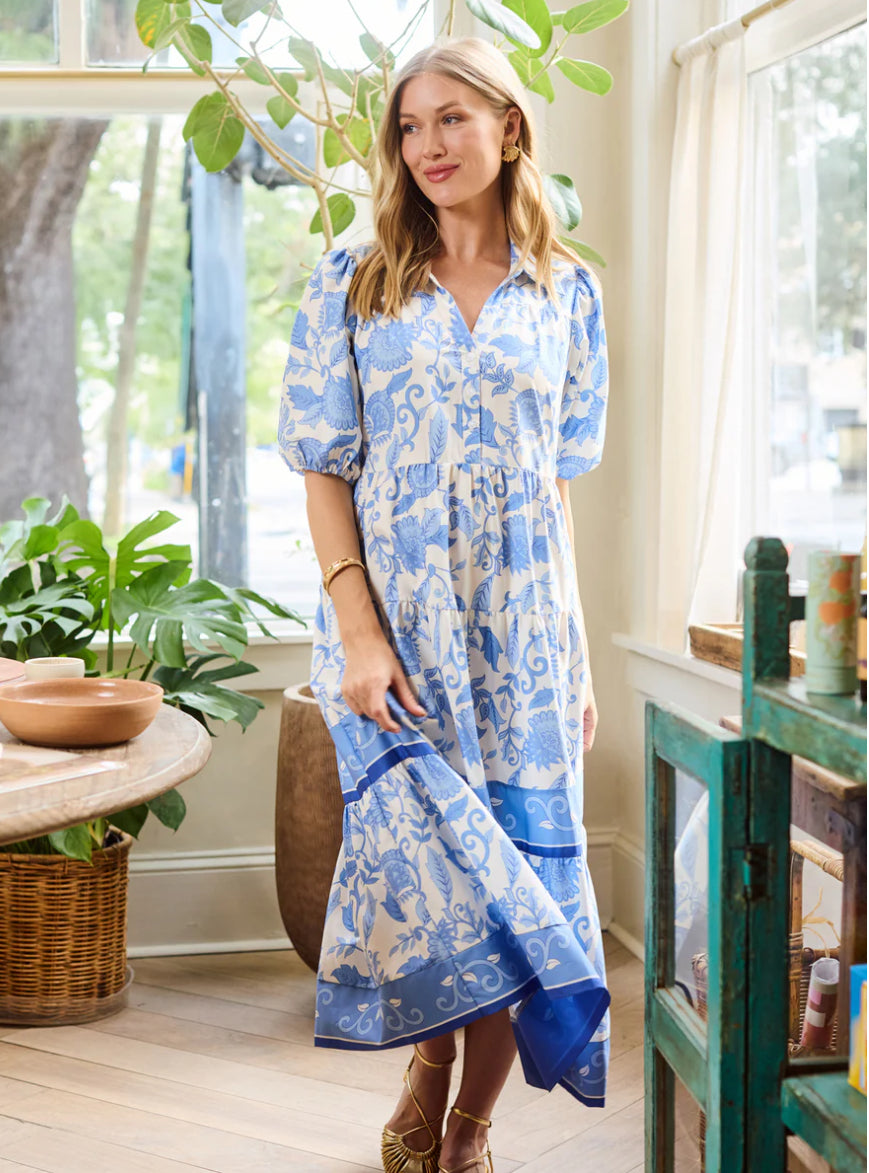 Mary Square Eloise Dress | Porcelain Vines Blue