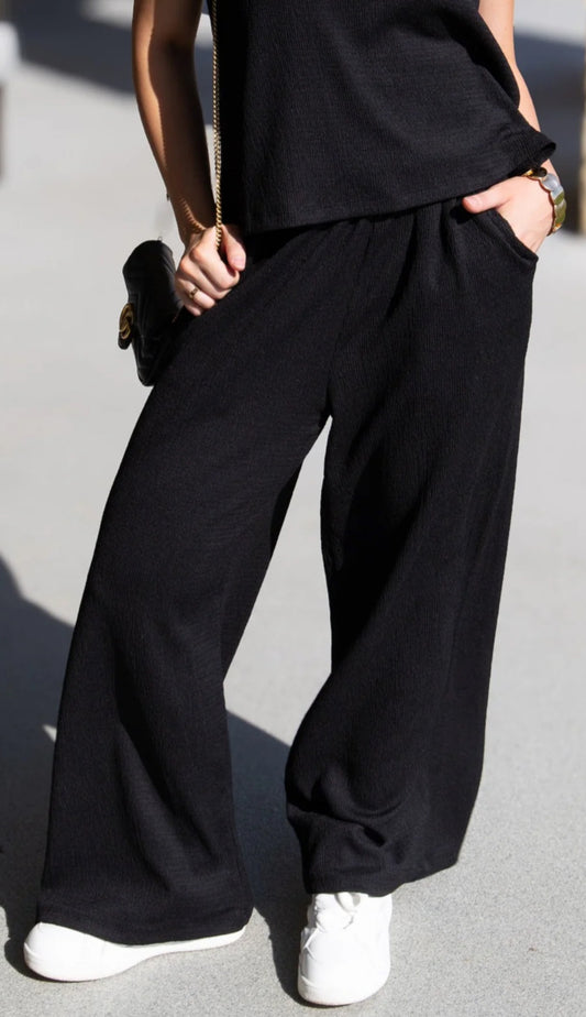 Grace + Emma Black Textured Knit Lounge Pants Black