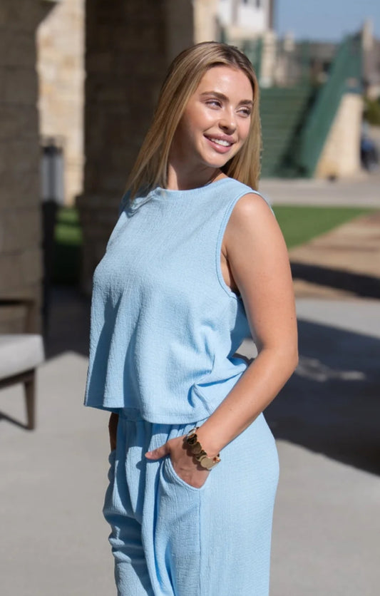 Grace + Emma Textured Knit Top Blue