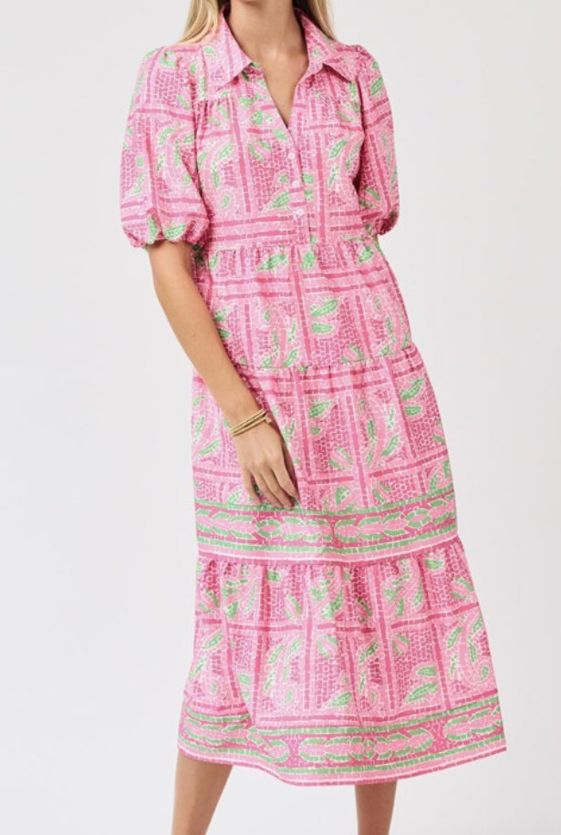 Mary Square Dress Eloise Trellis Tiles Pink