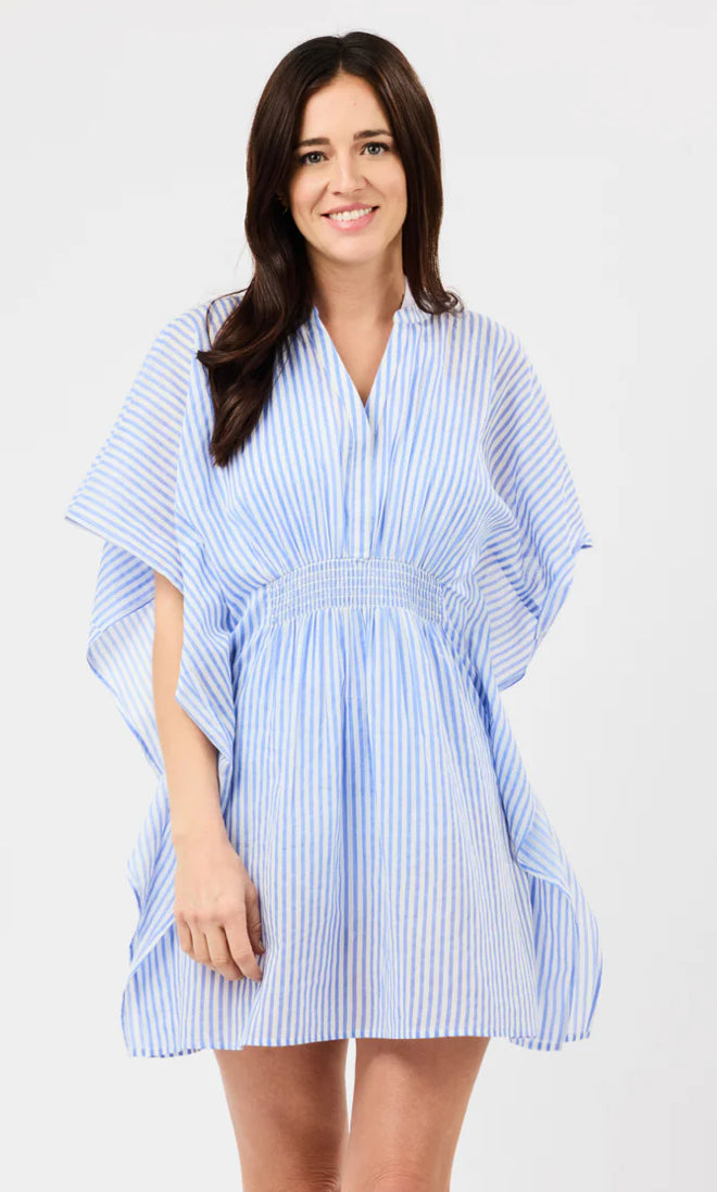 Mary Square Short Priscilla Dress Blue White Stripped