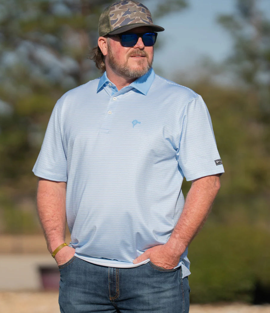 Old South Blue Sky Stripe - Performance Polo