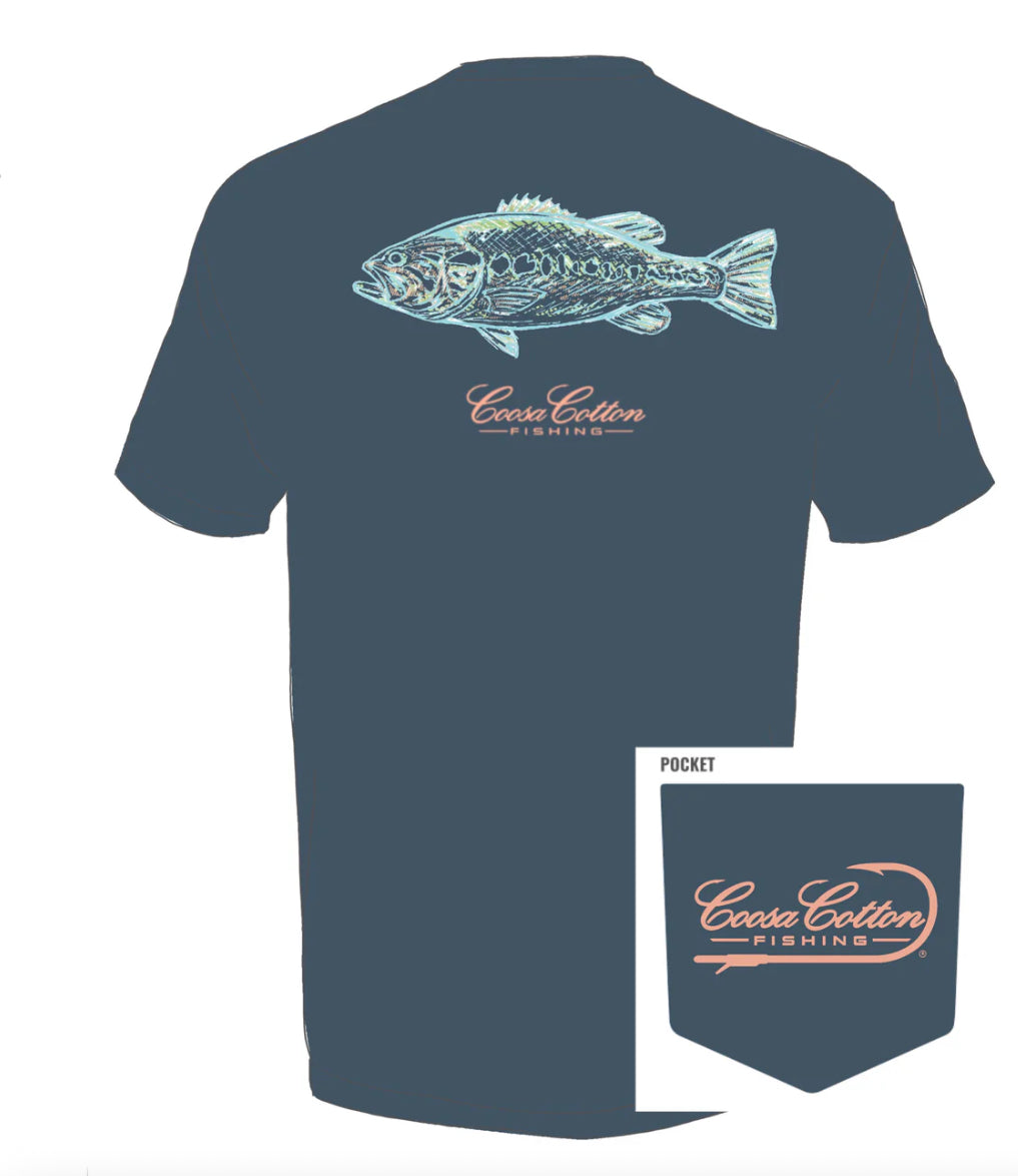Coosa Cotton SHORT SLEEVE POCKET TEE | ABSTRACT BASS | VINTAGE NAVY
