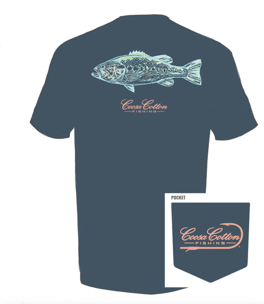 Coosa Cotton SHORT SLEEVE POCKET TEE | ABSTRACT BASS | VINTAGE NAVY