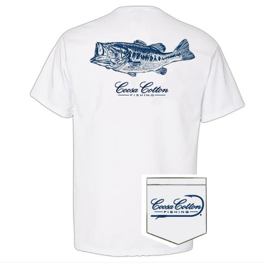 Coosa Cotton SHORT SLEEVE POCKET TEE | LARGEMOUTH DESIGN | WHITE