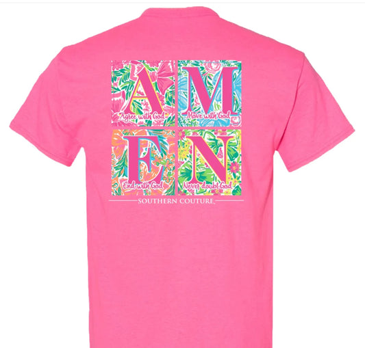 Couture Tee Company SC Classic Pattern Square Amen - Safety Pink