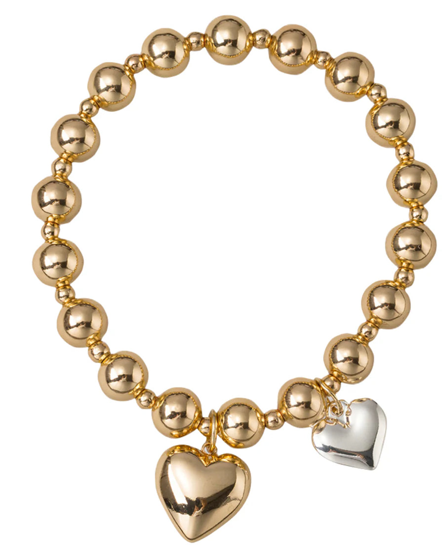 Jane Marie 18K Gold Plated Ball Beaded Stretch with Two Tone Hearts