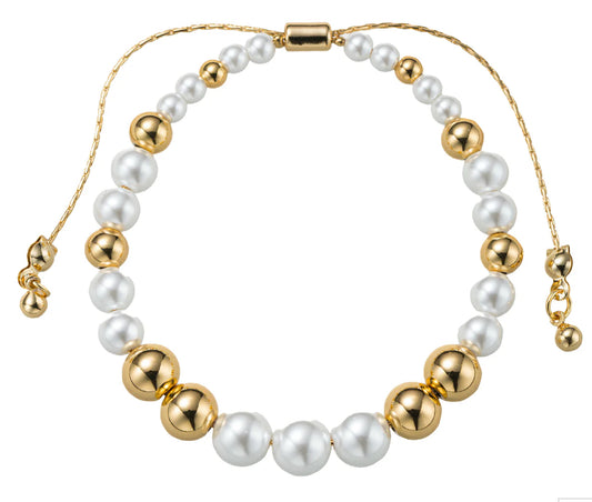 Jane Marie 18k Gold Plated Pearl Gold Increasing Size Pattern Medium Beaded Bracelet