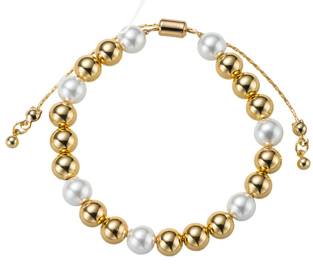 Jane Marie 18K Gold Plated Pearl Gold 1,3,1,2 Pattern Large Beaded Bracelet