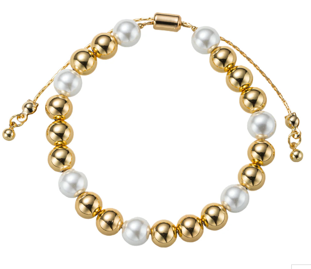 Jane Marie 18k Gold Plated Pearl Gold Mixed Pattern Large Beaded Bracelet