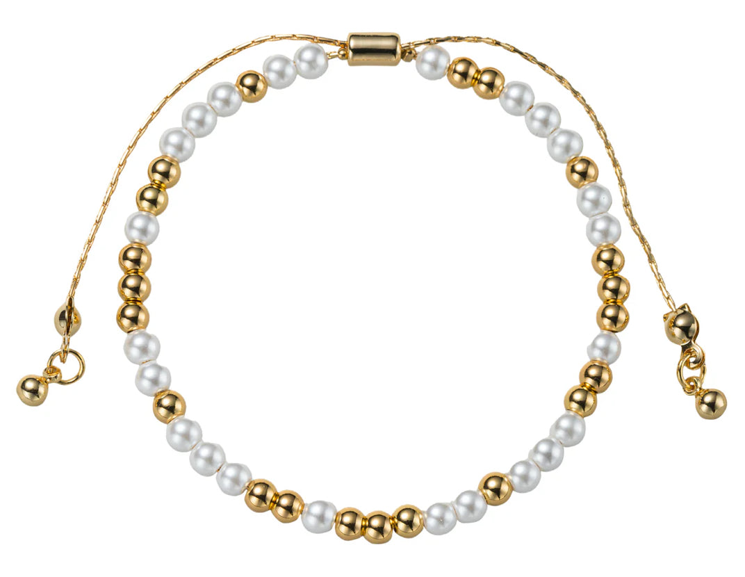 Jane Marie 18K Gold Plated Pearl Gold Mixed Pattern Large Beaded Bracelet