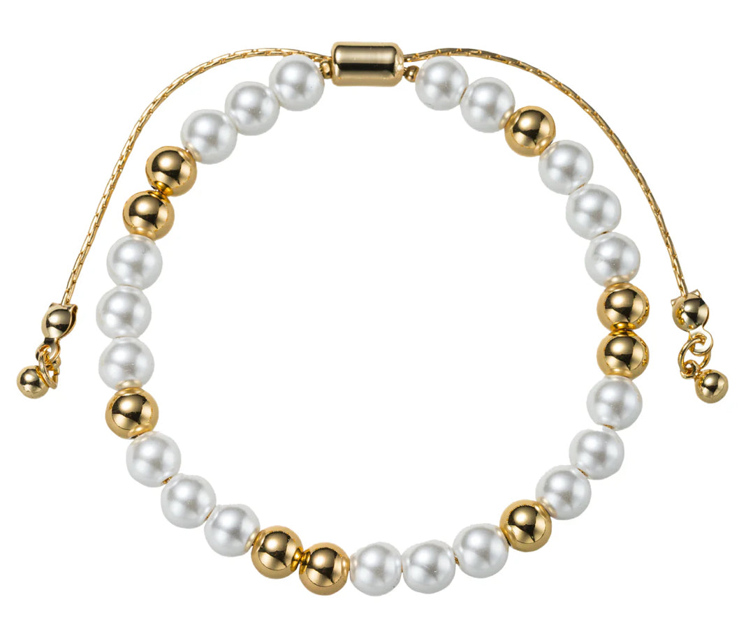 Jane Marie 18k Gold Plated Pearl Gold 3,2,3,1 Pattern Medium Beaded Bracelet