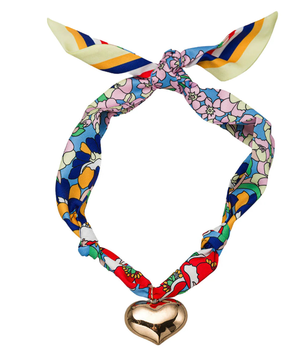 Jane Marie Floral Pattern Tie Necklace with Gold Heart