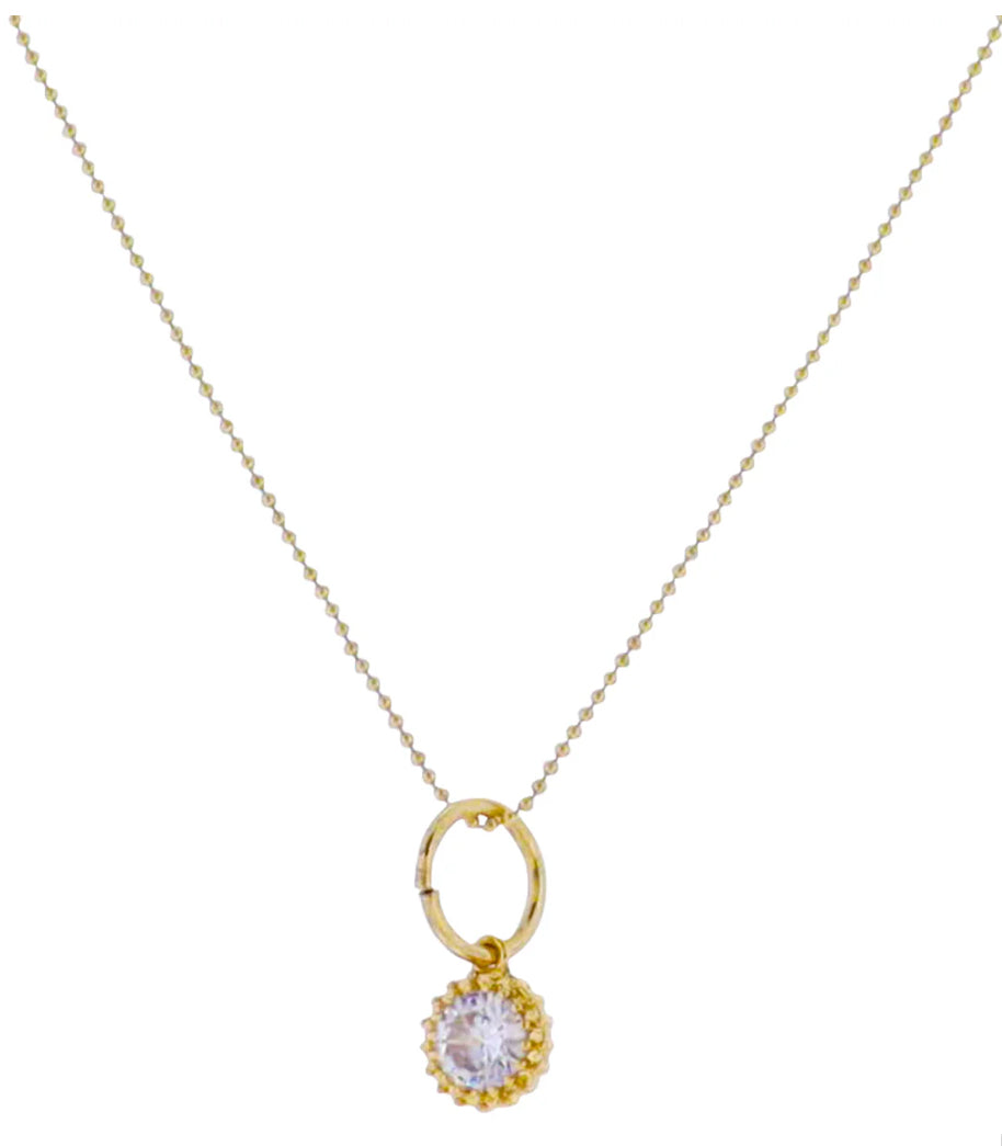 Jane Marie 18k Gold Plated Ball Chain Necklace with Clear Crystal Circle with Decorative Edges