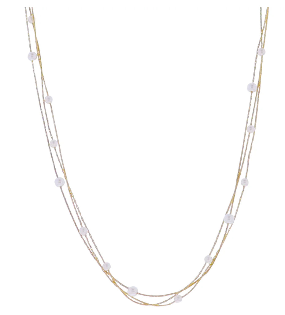 Jane Marie 18k Gold Plated Thin Snake Chain 3 Layer Necklace with Pearl Stations