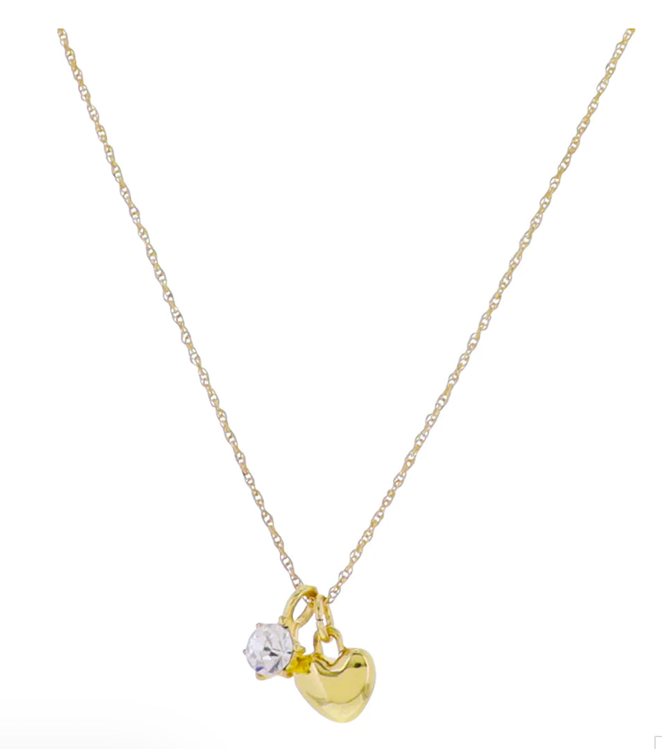 Jane Marie 18k Gold Plated Figaro Chain Necklace with Gold Clear Heart Crystal Charms