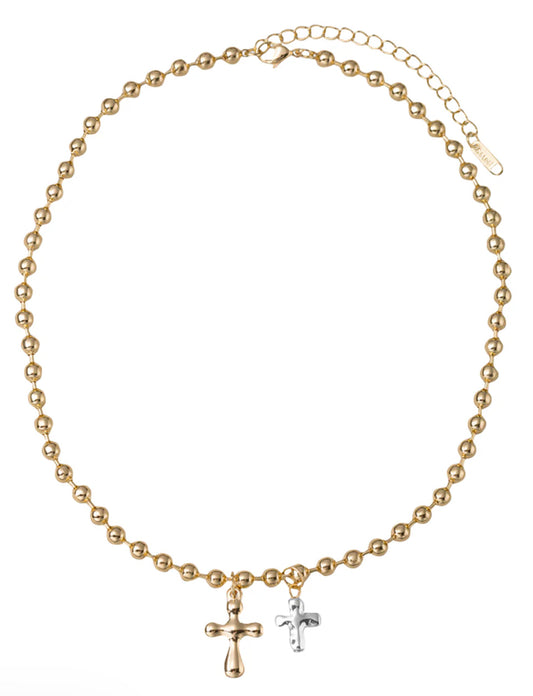Jane Marie 18k Gold Plated Gold Ball Beaded Necklace with Two Tone Hearts