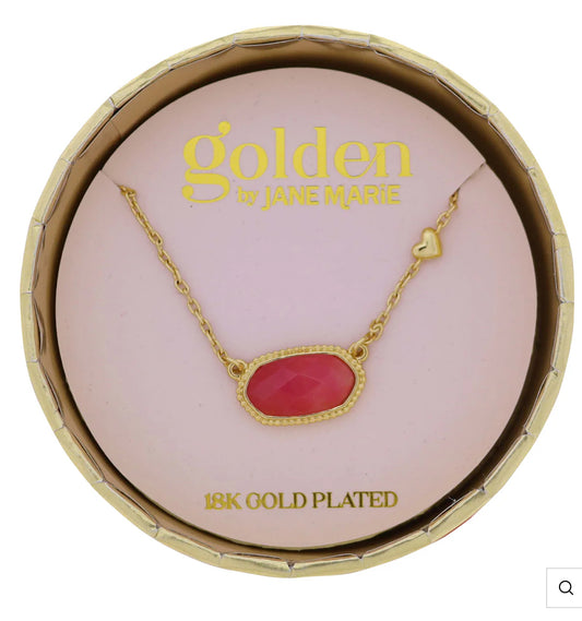 Jane Marie 18k Gold Plated Cable Chain Necklace with Pink Stone