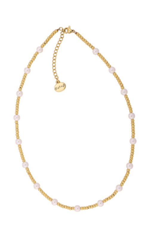 Alex Carol 3mm Gold Ball w 4MM Shell Pearl Necklace