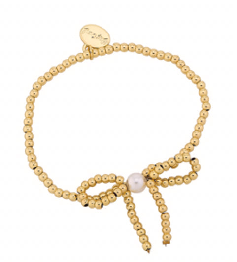 Alex Carol 3mm Gold Ball w Bow & Shell Pearl