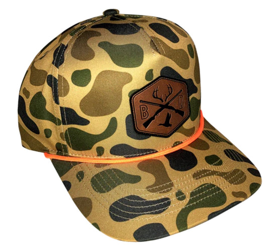 Brown Dog All Over Old School Camo With Orange Rope Leather Hexagon Patch