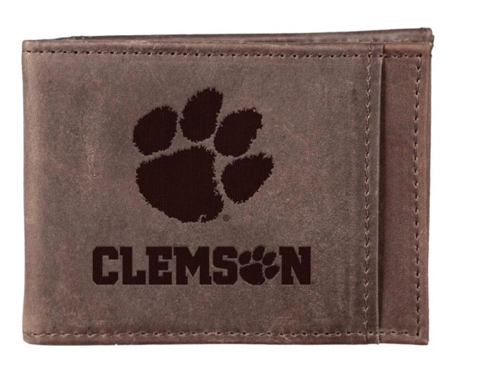 Evergreen Front Pocket Wallet w/ RFID Blocking Clemson University Brown
