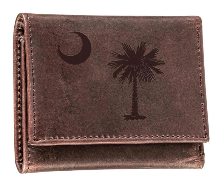 Evergreen South Carolina State Flag Logo Brown Tri-Fold Wallet