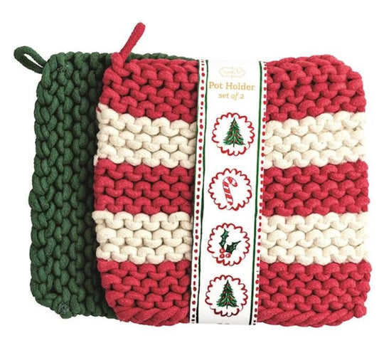 Mud Pie Red Stripe Set Pot Holder