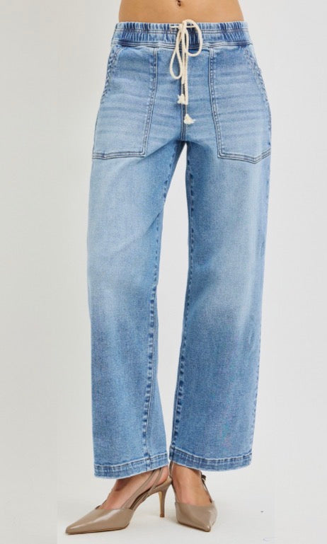 Risen Elastic Band Slouchy Cropped Baggy Patch Pockets