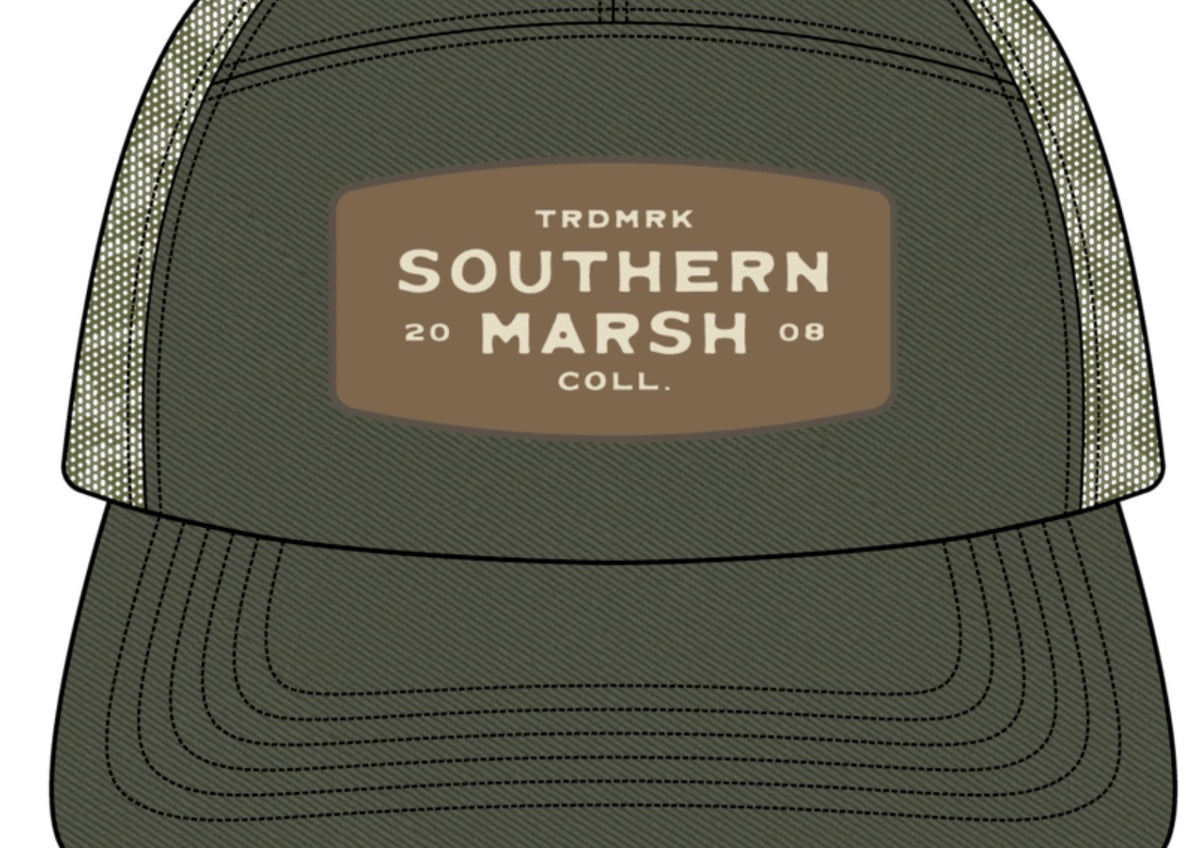 Southern Marsh Uvalde County 7 Panel Trucker Retro Camo Dark Olive