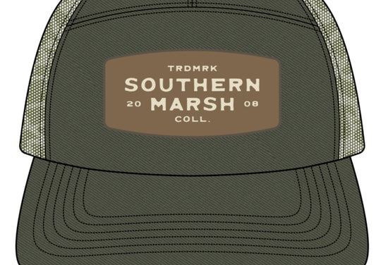 Southern Marsh Uvalde County 7 Panel Trucker Retro Camo Dark Olive