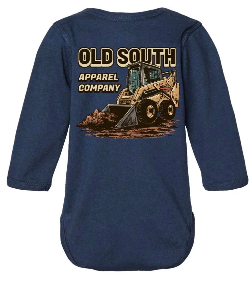 Old South Skid Steer Long Sleeve Onesie Infant Denim