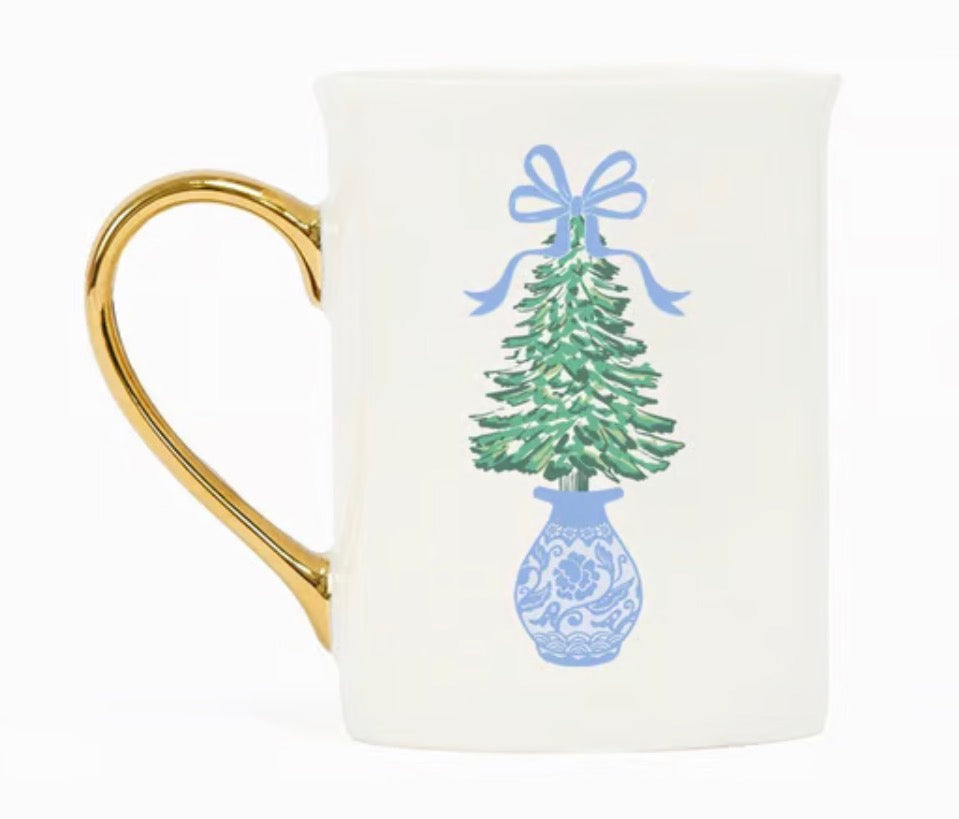 Mary Square Gold Handle Mug Winter Pines