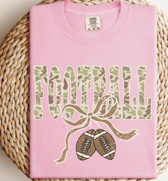 Thomas & Co Camo Football Tee Blossom Light Pink Comfort Colors
