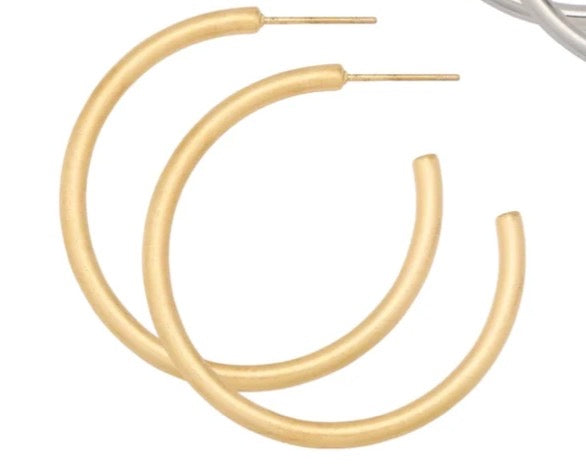 Alex Carol 40mm Small Open 3mm Hollow Hoop 14kt Matte Gold Color Water Resistant