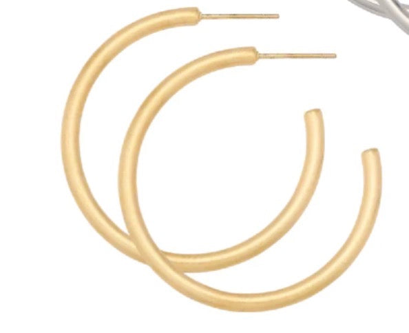 Alex Carol 50mm Med Open 5mm Hollow Hoop 14KT Matte Gold Color Water Resistant
