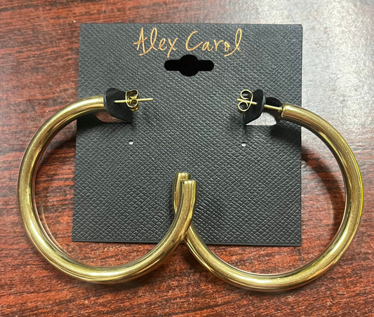 Alex Carol 50mm medium open 5mm hollow hoop 14kt gold color water resistant