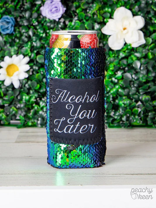 Emma + Grace Peachy Keen Alcohol You Later Sequin Shifting Slim Can Cooler