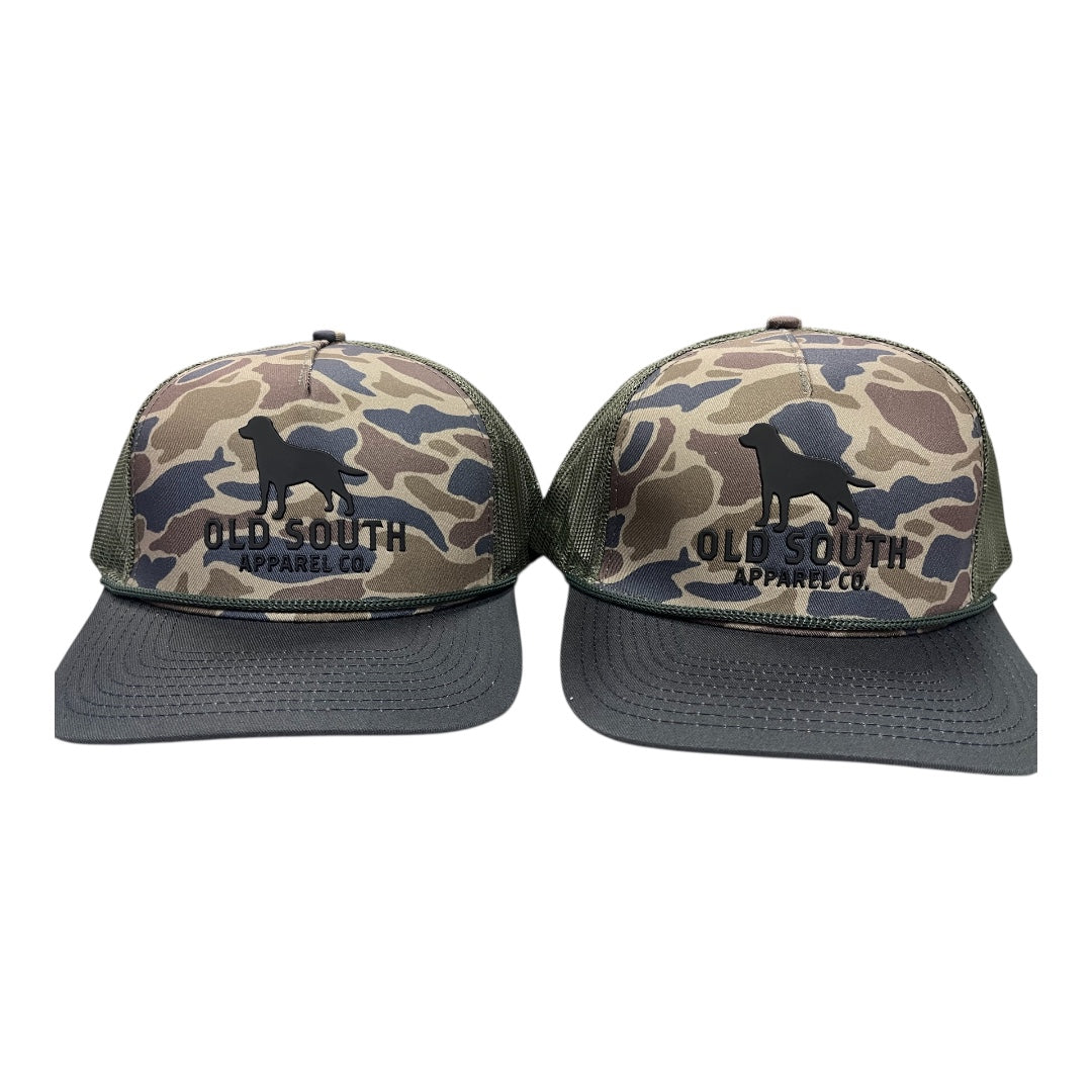 Old South Dog Outline With Trucker Hat Camo/Moss Green